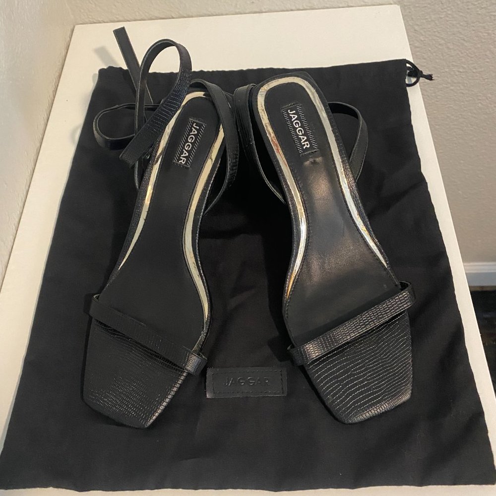 Worn Once Jaggar Faux Snake Black Leather Strappy Ankle Sandal Size 39